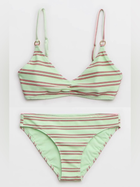 aerie Other - NWT Aerie FULL SET Beach Babe Shine Rib Voop Top + Full Coverage Bottom in Green